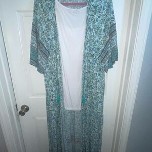 Floral Kimono with White Inner Dress